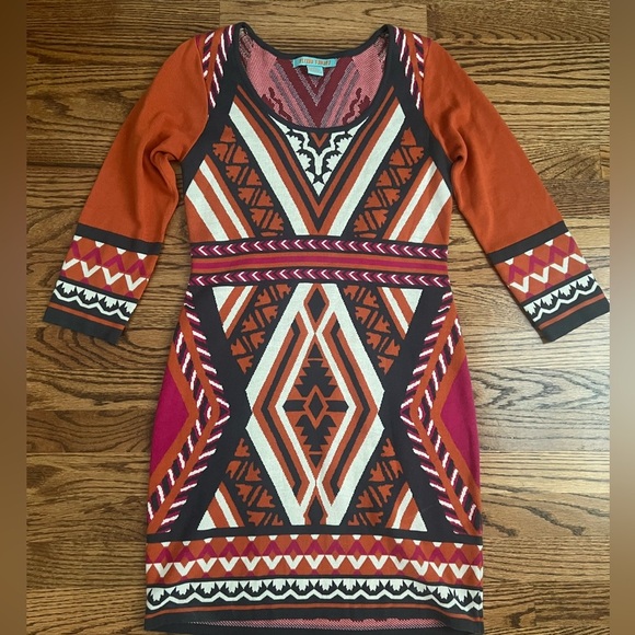 Flying Tomato Orange and Black Geometric Sheath Dress with Scoop Neck - Large - Picture 1 of 5